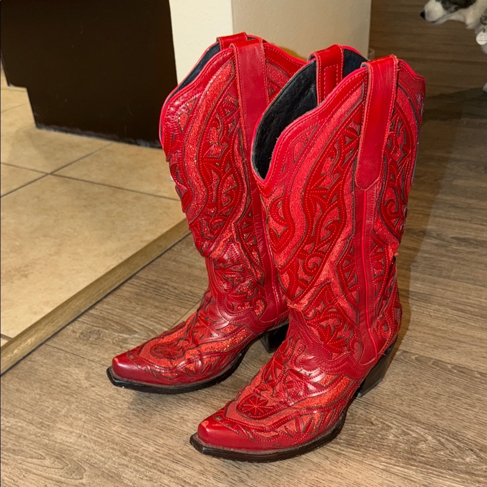 Red Women's Embroidered Western Cowboy Boots JB DILLON size 8 - Picture 4 of 6